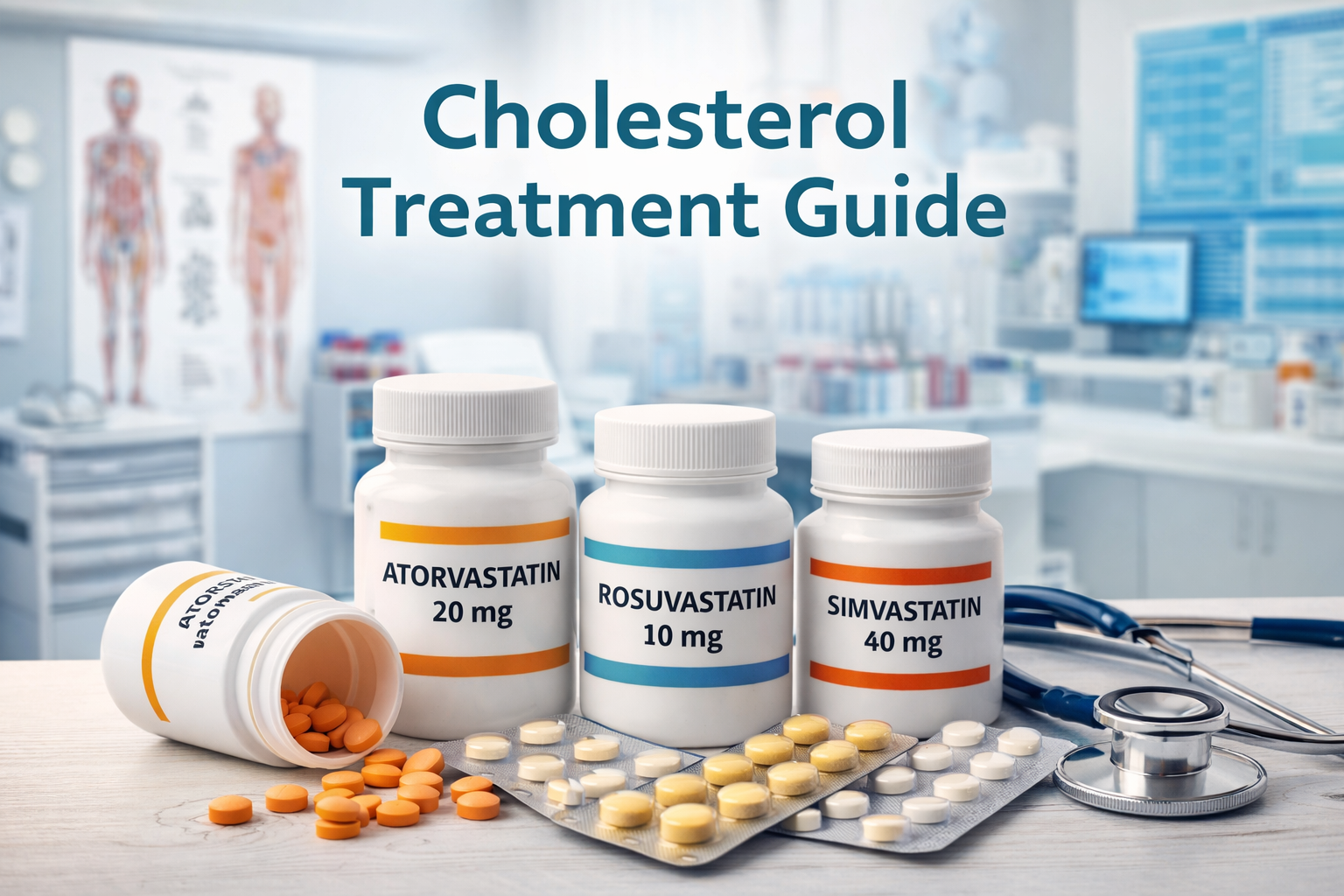 Statins cholesterol treatment guide with atorvastatin rosuvastatin and simvastatin medications in a healthcare setting in Pattaya Thailand