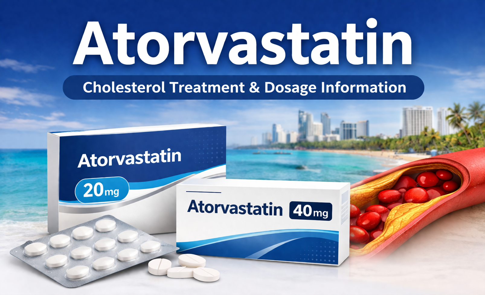 Atorvastatin 20mg and 40mg tablets for cholesterol treatment including Lipitor and Xarator options in Pattaya