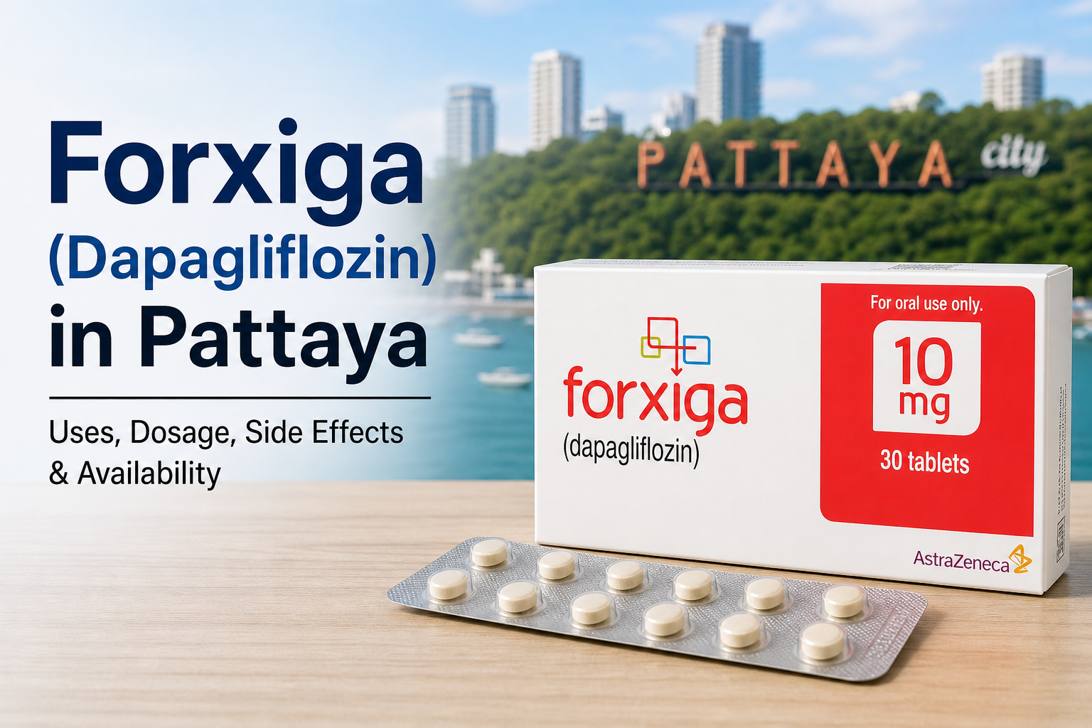 Forxiga dapagliflozin 10mg tablets in Pattaya Thailand for diabetes heart failure kidney disease
